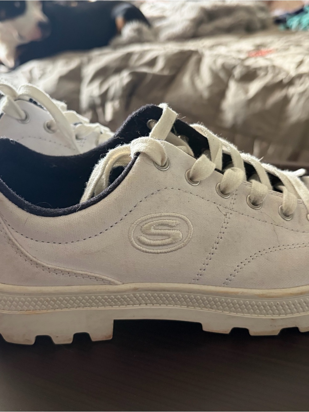 Skechers White and Black Canvas Low-Top Sneakers